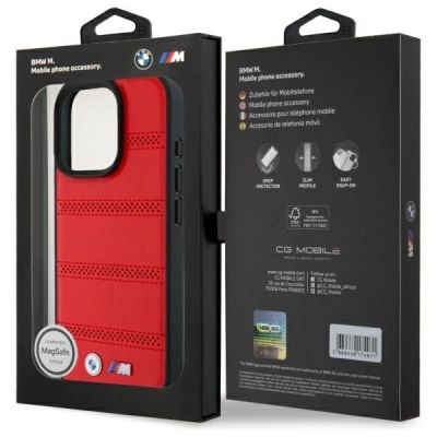 7. BMW M Perforated And Stitched Line MagSafe-Hülle für iPhone 16 Pro Max – rot