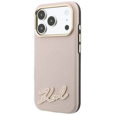 2. Karl Lagerfeld MagSafe-Hülle mit genarbtem Harz-Logo für iPhone 18 Pro / 17 Pro – Pink