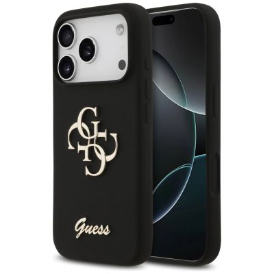 Guess Silicone Big 4G Script Case für iPhone 17 Pro - Schwarz