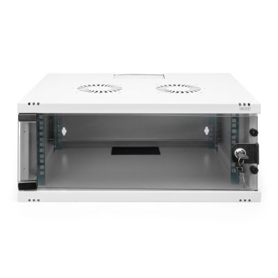 57. 19-Zoll-4HE-Wandnetzwerkschrank, SOHO 241 x 540 x 400 mm, Glastür, grau, unmontiert, 60 kg