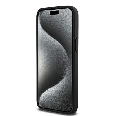 5. DKNY MagSafe-Hülle aus Leder mit Monogrammmuster und Metalllogo für iPhone 15 Pro Max – Schwarz