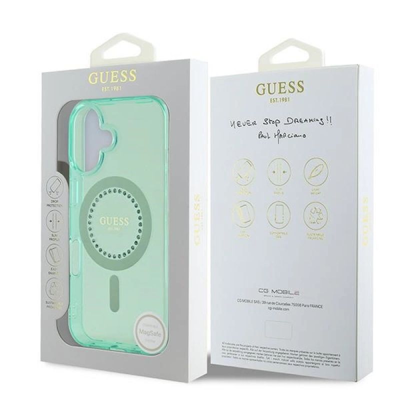 8. Guess IML Strass-MagSafe-Hülle für iPhone 16 Plus – Grün