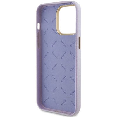 7. Guess Glitter Glossy Script Hülle für iPhone 15 Pro Max – Flieder
