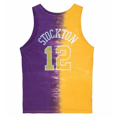 2. Mitchell & Ness NBA Utah Jazz John Stockton Tanktop aus Baumwolle mit Batikmuster - TTNK3206-UJAYYJSTYWPR