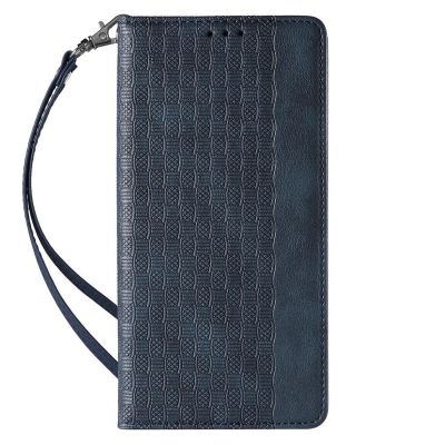 4. Magnet Strap Case für Samsung Galaxy S23+ Flip Wallet Mini Lanyard Stand Blau