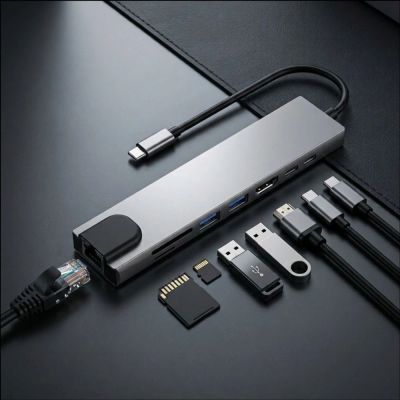 11. Tech-Protect HB09 USB-Hub 8-in-1 (USB-C + USB-A 3.0 + USB-C 3.0 + HDMI 4K 60Hz + SD/TF + PD 100W + RJ45 1000 MB/s) – Grau