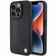 BMW Leder Hot Stamp Hülle für iPhone 15 Pro – Schwarz
