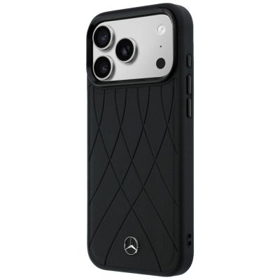 2. Mercedes Lederhülle mit gekreuzten Linien und MagSafe-Design für iPhone 17 Pro Max – Schwarz