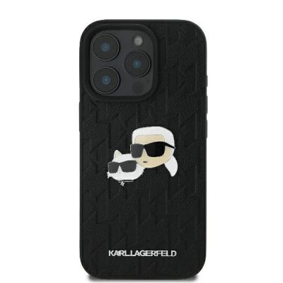3. Karl Lagerfeld Monogram Karl & Choupette Head Pin Hülle für iPhone 16 Pro Max – Schwarz