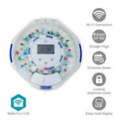 Nedis SmartLife Pillenspender, 28 Fächer, 9 Erinnerungen, Weiß
