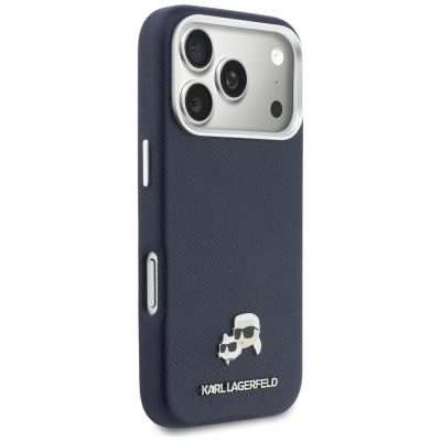 4. Karl Lagerfeld Karl & Choupette Head Pins Saffiano MagSafe Hülle für iPhone 17 Pro Max - Blau