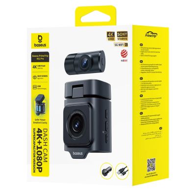 10. Baseus PrimeTrip VD1 Pro 4K Autokamera mit 1080p-Rückfahrkamera und Stromversorgungsset – Schwarz