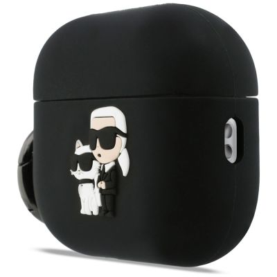 2. Karl Lagerfeld Silikonhülle mit Karl & Chaupette Kopf (3D) für AirPods Pro 3 – Schwarz