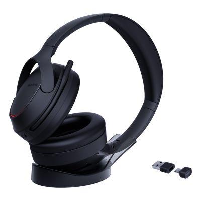 Yealink BH78 Kabelgebundenes & Kabelloses Headset mit Kopfbügel, Anruf-/Musikfunktion, USB Typ-C / USB Typ-A, Bluetooth-Ladestation, Schwarz