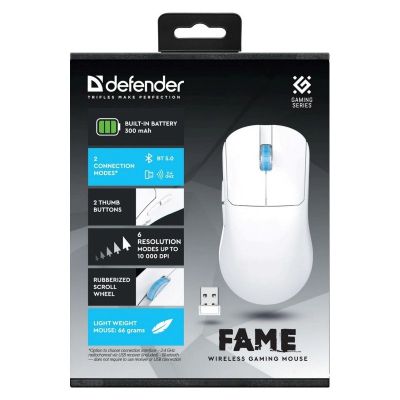 7. Defender Kabellose Maus FAME GM-516 RF+BT 10000DPI 6P Weiß 52516