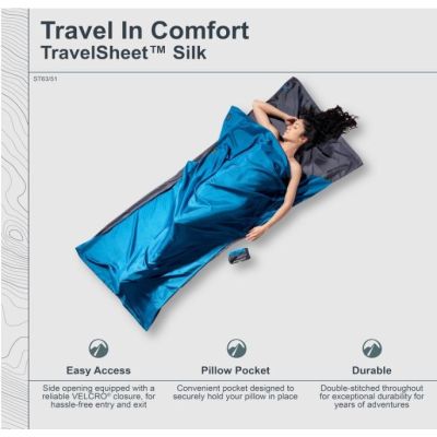 11. Cocoon TravelSheet Seidenschlafsack-Inlett, Rhino/Cornflower