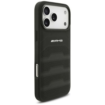 4. Mercedes AMG Lederhülle mit geprägtem Logo für iPhone 18 Pro Max / 17 Pro Max – Schwarz
