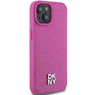 4. DKNY MagSafe-Hülle mit Ledermuster und Metalllogo für iPhone 15/14/13, Rosa