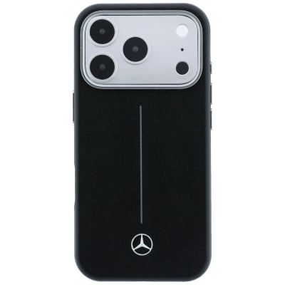 3. Mercedes Leder-Halbhülle mit ikonischer Linie und MagSafe-Design für iPhone 17 Pro – Schwarz