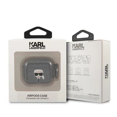 3. Karl Lagerfeld Glitzer Karl's Head Case für AirPods 3 – Schwarz