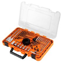 Set mit Bohrern und Bits, Steckschlüsseln, 90-teilig.
