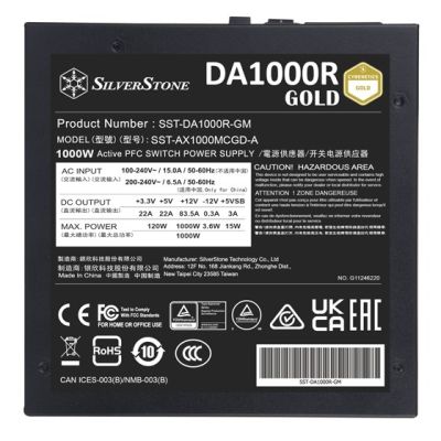 5. Silverstone DA1000R Gold Netzteilmodul 1000 W 20+4 Pin ATX Schwarz