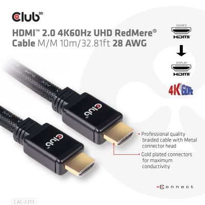 13. CLUB3D HDMI 2.0 4K60Hz RedMere-Kabel 10 m/32,8 Fuß