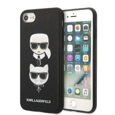 Karl Lagerfeld KLHCI8SAKICKCBK iPhone 7/8 / SE 2020 / SE 2022 schwarz/schwarz Hardcase Saffiano Karl&Choupette Head