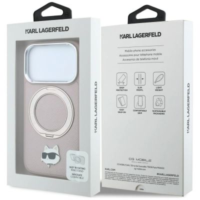 8. Karl Lagerfeld with Ring Stand 360 Choupette Head Pin MagSafe Hülle für iPhone 18 Pro / 17 Pro – rosa