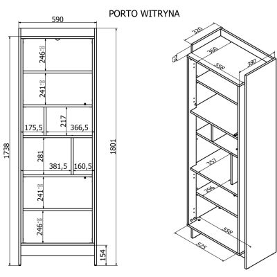 4. PORTO Vitrine 59x38x180 Eiche/Schwarz