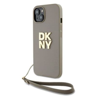 DKNY Wrist Strap Stock Logo-Hülle für iPhone 15 / 14 / 13 – Beige