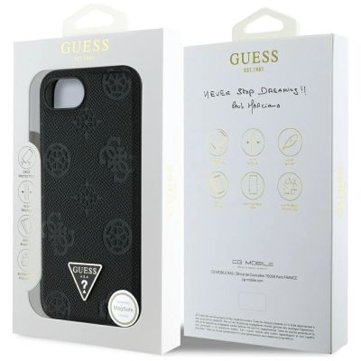 8. Guess Grained Hot Stamp Peony Triangle Logo MagSafe Case für iPhone 16e - Schwarz