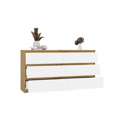 4. M6 MALWA Kommode 140 cm 6 Schubladen Kunst/Weiß Set