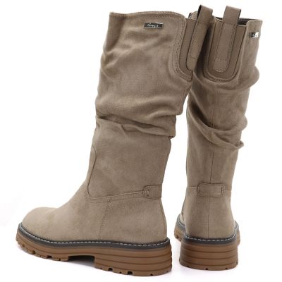 5. Warme Damenstiefel aus geknittertem Wildleder, beige, M.Daszyński SA259-3