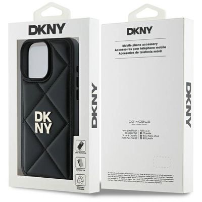 8. DKNY – Gesteppte iPhone 16 Pro-Hülle mit Stapellogo – Schwarz