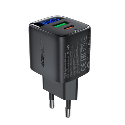 Acefast A116 GaN PD 35W USB-A USB-C Wandladegerät mit Display - Schwarz