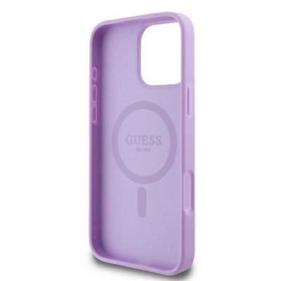7. Guess Saffiano Peony Classic Logo MagSafe-Hülle für iPhone 16 Pro Max – Lila