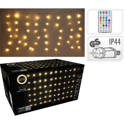 38. Weihnachtsbaumbeleuchtung, Lichtvorhang für den Außenbereich/Innenbereich, 240 LEDs, 600 x 60 cm, mit Fernbedienung, warmweiß