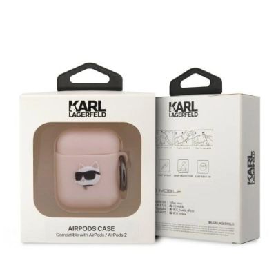 3. Karl Lagerfeld KLA2RUNCHP AirPods 1/2 Cover Pink/Pink Silikon Choupette Head 3D