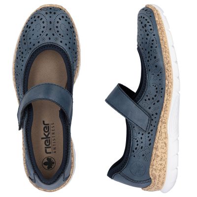 4. Rieker N4299-14 Damen-Schuhe mit Klettverschluss, luftiges Muster, blau
