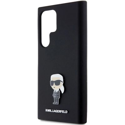 6. Karl Lagerfeld Silikon Ikonik Metal Pin Hülle für Samsung Galaxy S23 Ultra – Schwarz