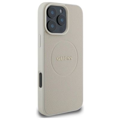 4. Guess Grained Gold Ring MagSafe Case für iPhone 16 Pro Max - Beige