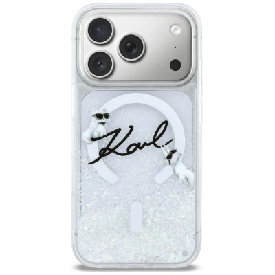 3. Karl Lagerfeld Flüssigglitzer-MagSafe-Hülle mit Karl-Schriftzug-Logo für iPhone 17 Pro – Transparent