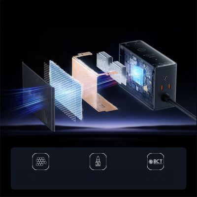 13. Baseus Digital GaN 3xUSB-C 1xUSB-A 240W Wandladegerät mit Netzkabel – Schwarz
