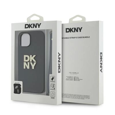 7. DKNY Wrist Strap Stock Logo Hülle für iPhone 14 / 15 / 13 – Schwarz