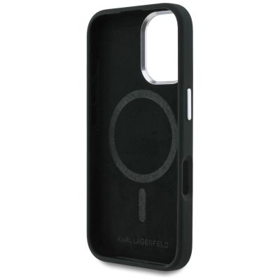 7. Karl Lagerfeld Silikonhülle mit Herzlogo und MagSafe-Funktion für iPhone 16 – Schwarz