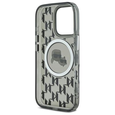7. Karl Lagerfeld IML Monogram Karl & Choupette Head MagSafe Hülle für iPhone 16 Pro – Schwarz