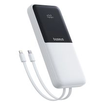 Baseus Lipow 10000mAh 22,5W Powerbank mit zwei integrierten Kabeln (inkl. Baseus Simple USB-A-auf-USB-C-Kabel, 3A, 20 cm) – weiß