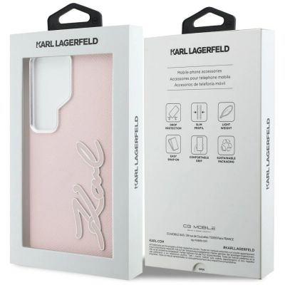 8. Karl Lagerfeld Schutzhülle mit genarbtem Logo aus Metallharz für Samsung Galaxy S26 Ultra – Pink