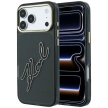 Karl Lagerfeld IML Big Signature Schutzhülle mit Metallrahmen aus Kunstharz für iPhone 18 Pro Max / 17 Pro Max – Schwarz